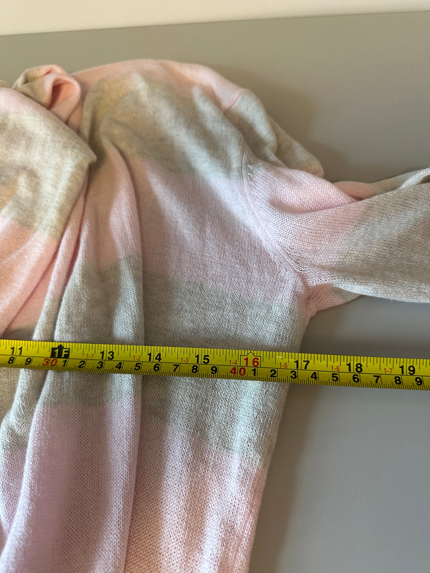 Caroline Grace Pink and Gray Striped Cotton Cashmere Open Front Cardigan | Size Small