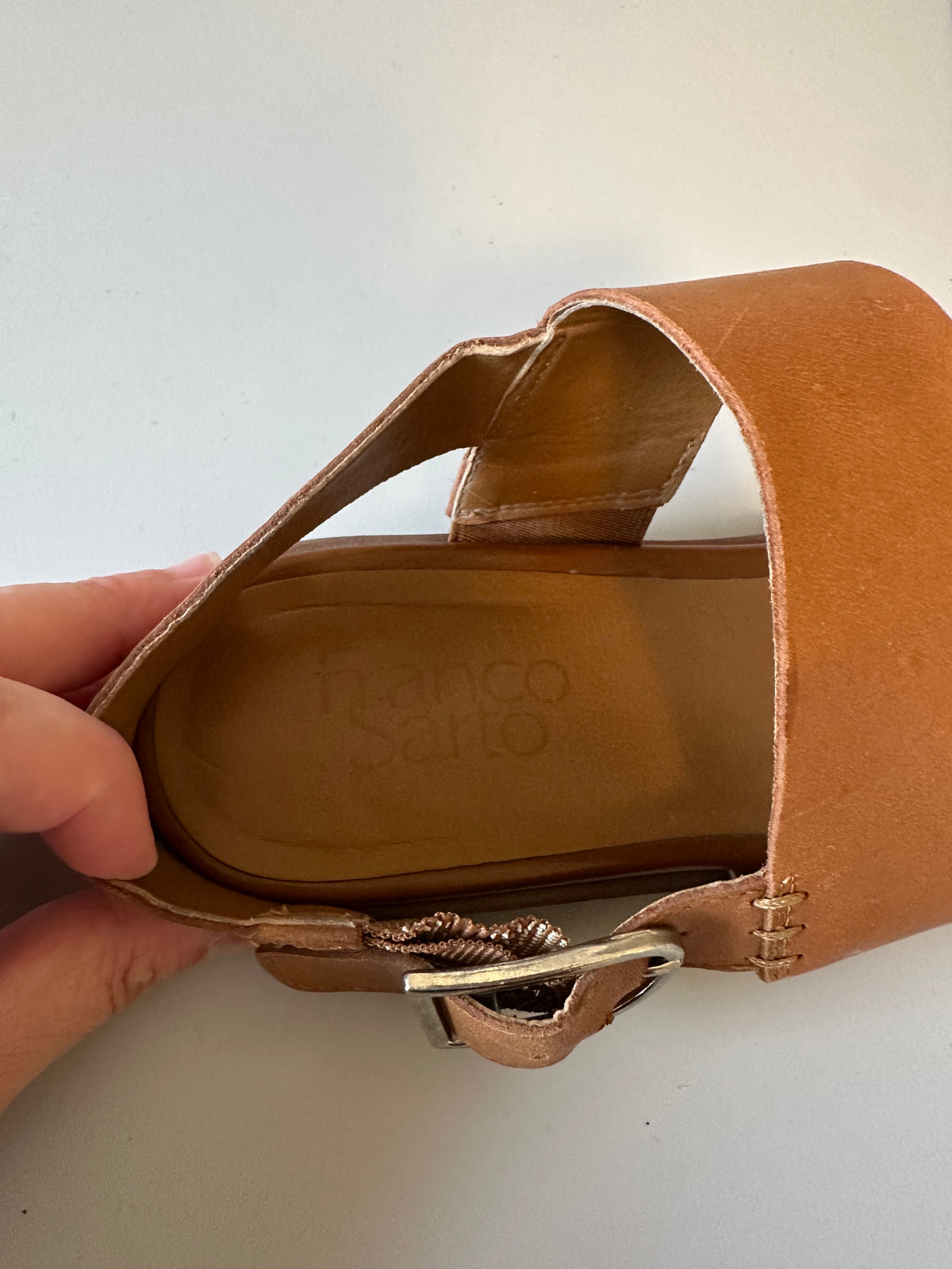Franco Sarto Maura Cognac Brown Leather Flat Sandals | Size 9