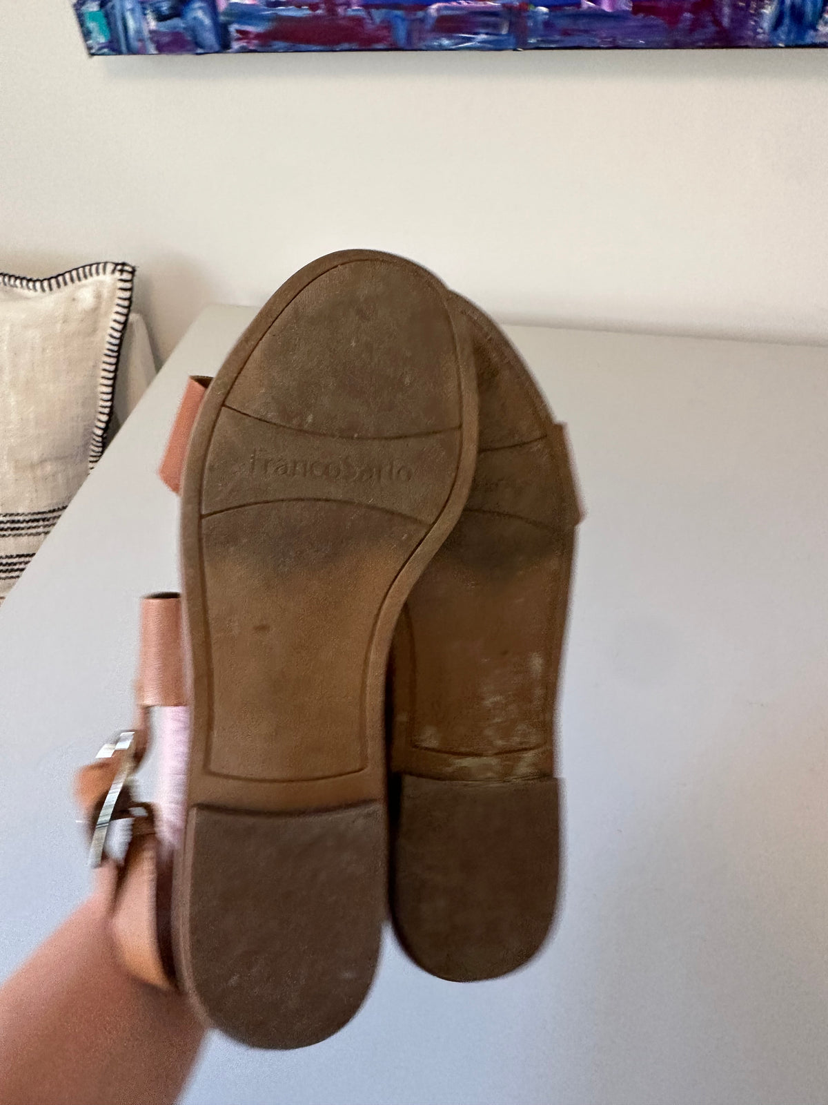 Franco Sarto Maura Cognac Brown Leather Flat Sandals | Size 9