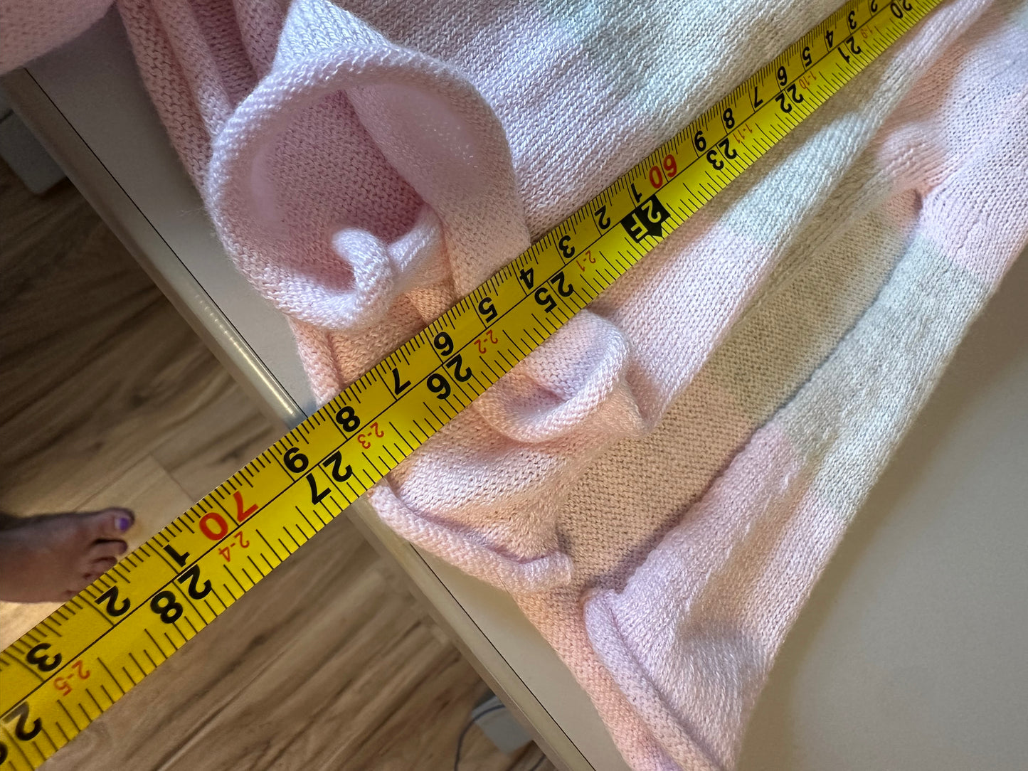 Caroline Grace Pink and Gray Striped Cotton Cashmere Open Front Cardigan | Size Small