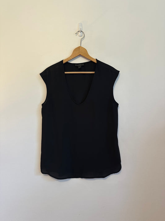 J. Crew Black Sleeveless V-Neck Blouse Cap Sleeve Top | Size 6