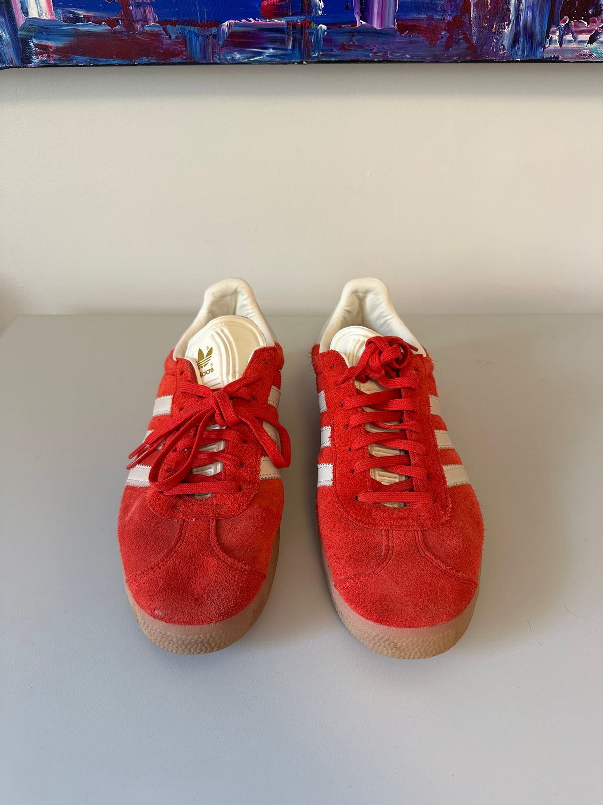 Adidas Originals Gazelle Red and White Gum Suede Sneakers | Size 9.5