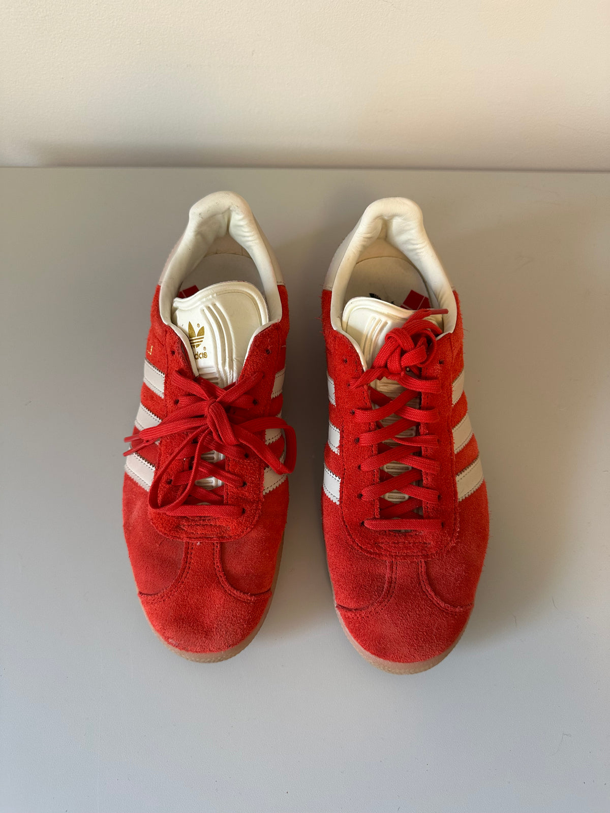 Adidas Originals Gazelle Red and White Gum Suede Sneakers | Size 9.5