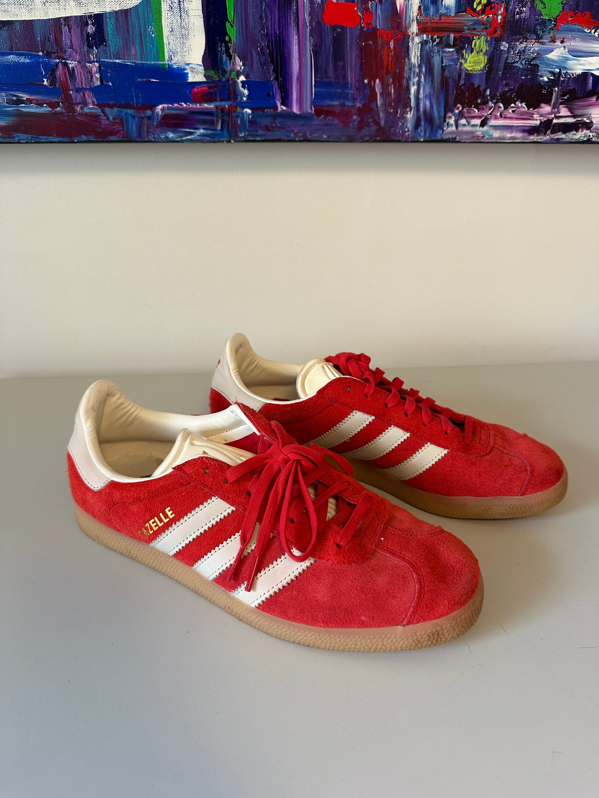 Adidas Originals Gazelle Red and White Gum Suede Sneakers | Size 9.5