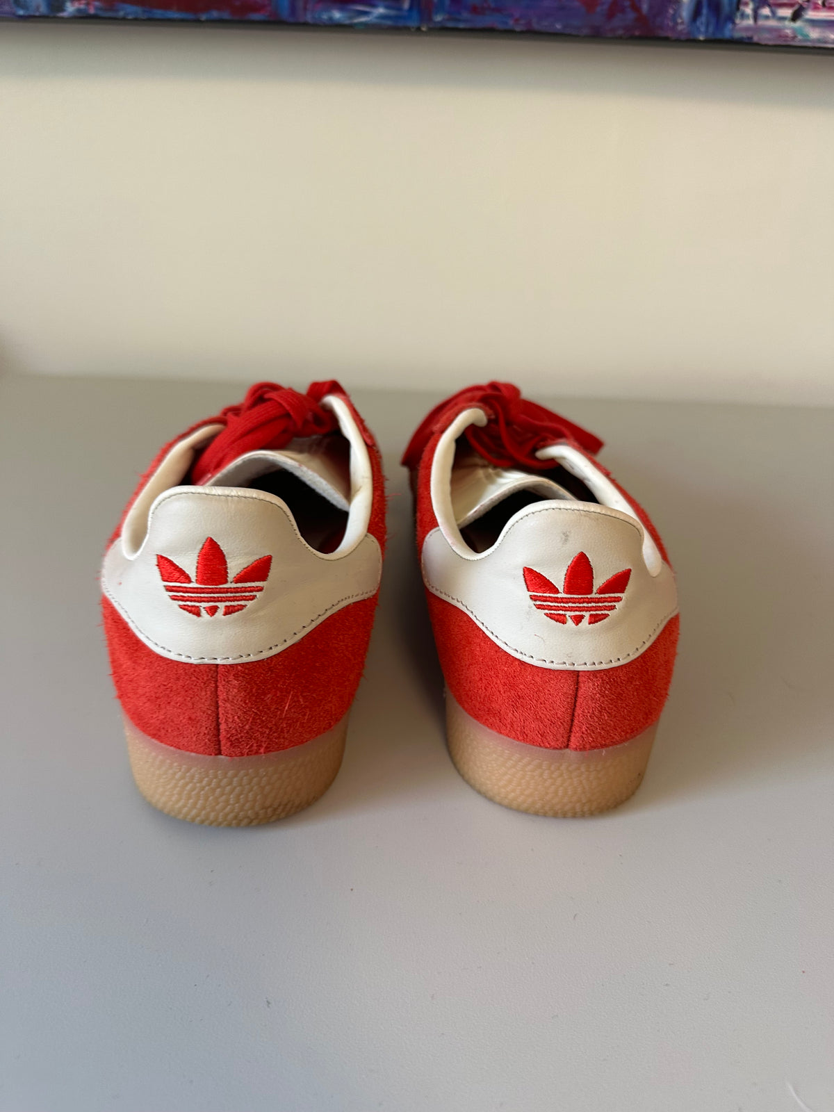 Adidas Originals Gazelle Red and White Gum Suede Sneakers | Size 9.5
