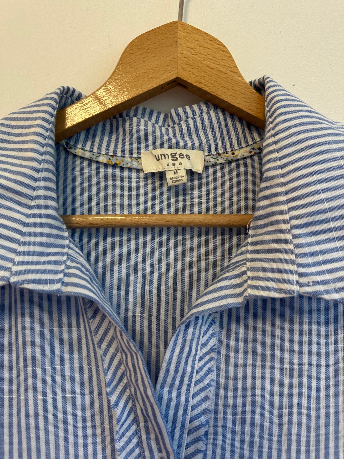 Umgee Blue and White Striped Tiered Short Sleeve Midi Dress | Size Medium
