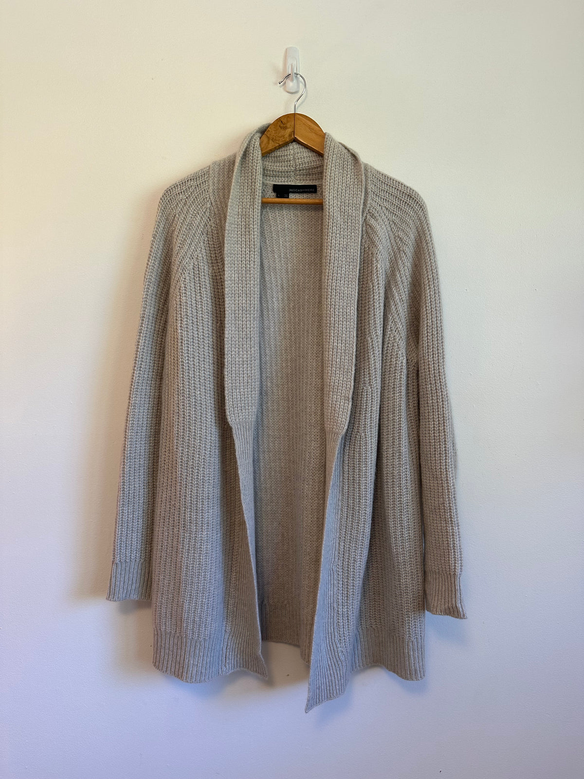 360 Cashmere Gray Ribbed Shawl Collar Open Front Cardigan | Size Large