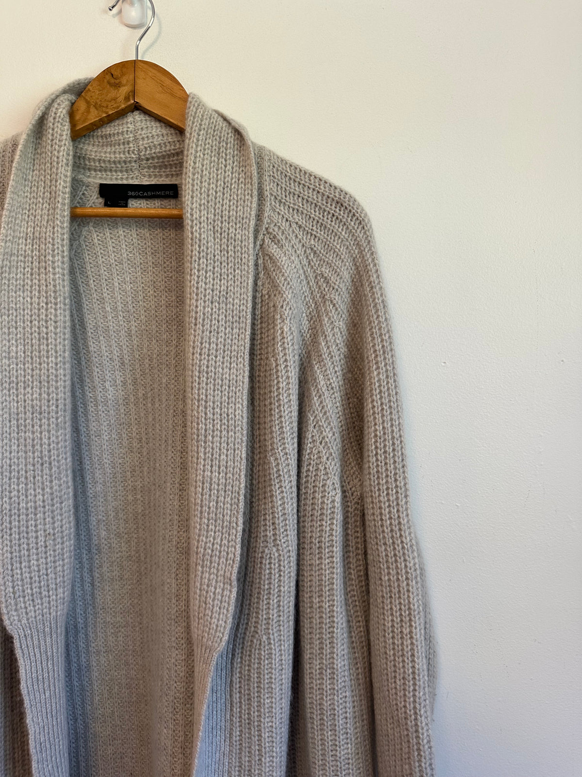 360 Cashmere Gray Ribbed Shawl Collar Open Front Cardigan | Size Large