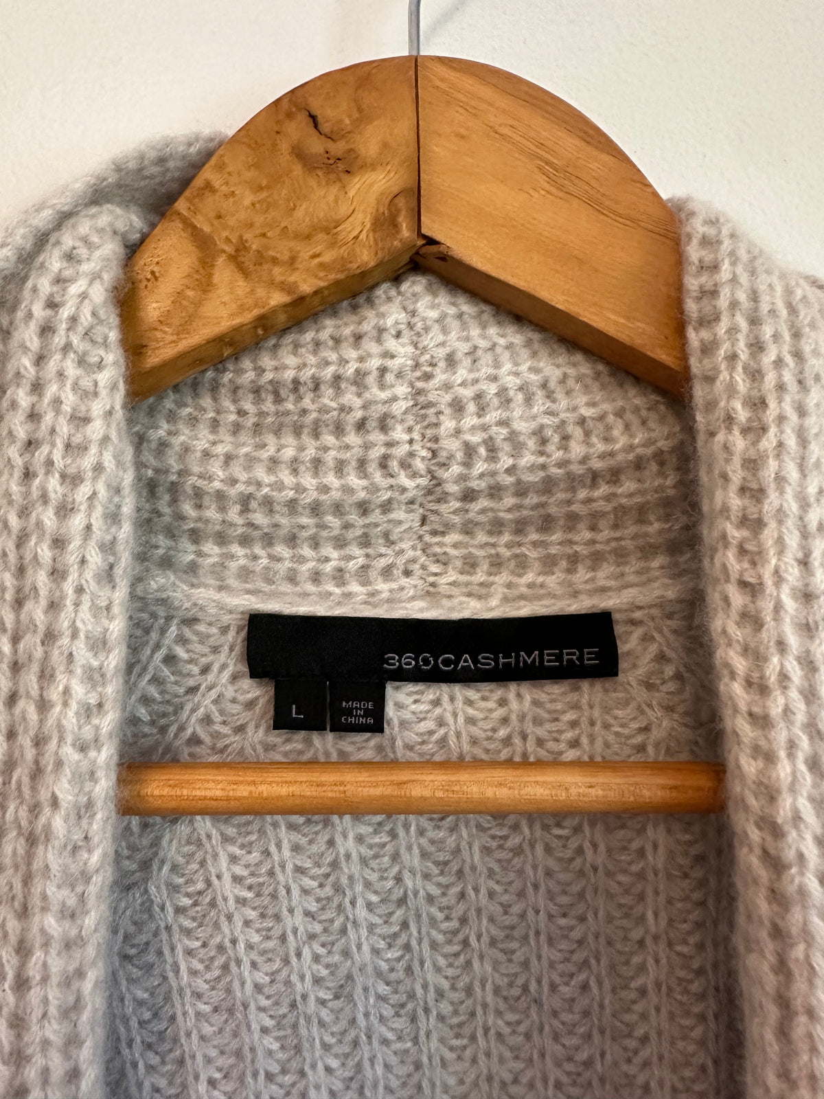 360 Cashmere Gray Ribbed Shawl Collar Open Front Cardigan | Size Large