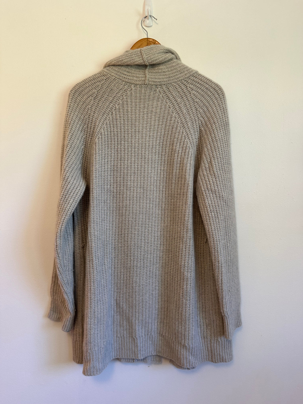 360 Cashmere Gray Ribbed Shawl Collar Open Front Cardigan | Size Large