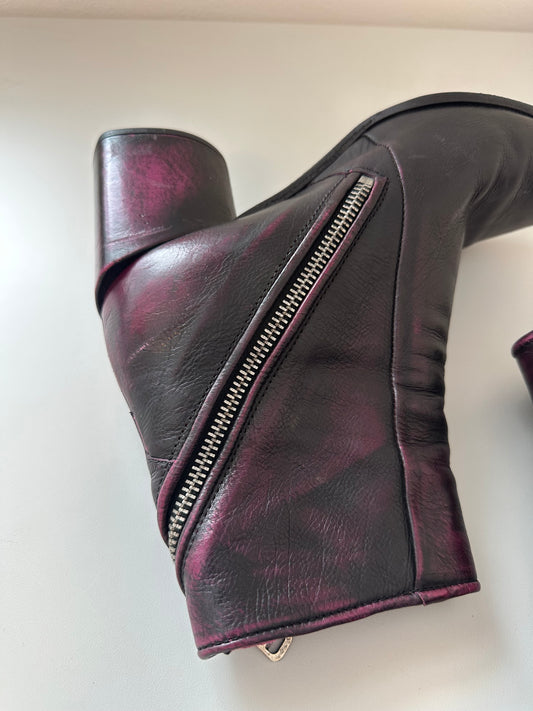 A.S.98 Earl Heeled Ankle Boots in Distressed Fuchsia Leather | Size 8