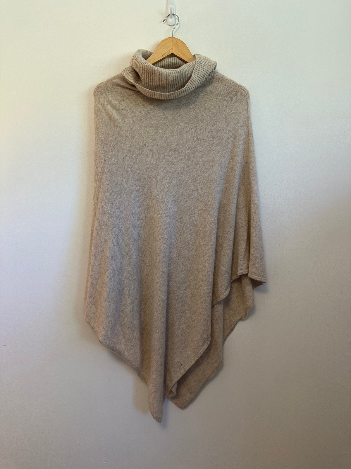 Captiva Cashmere Turtleneck Asymmetrical Poncho in Oatmeal Beige