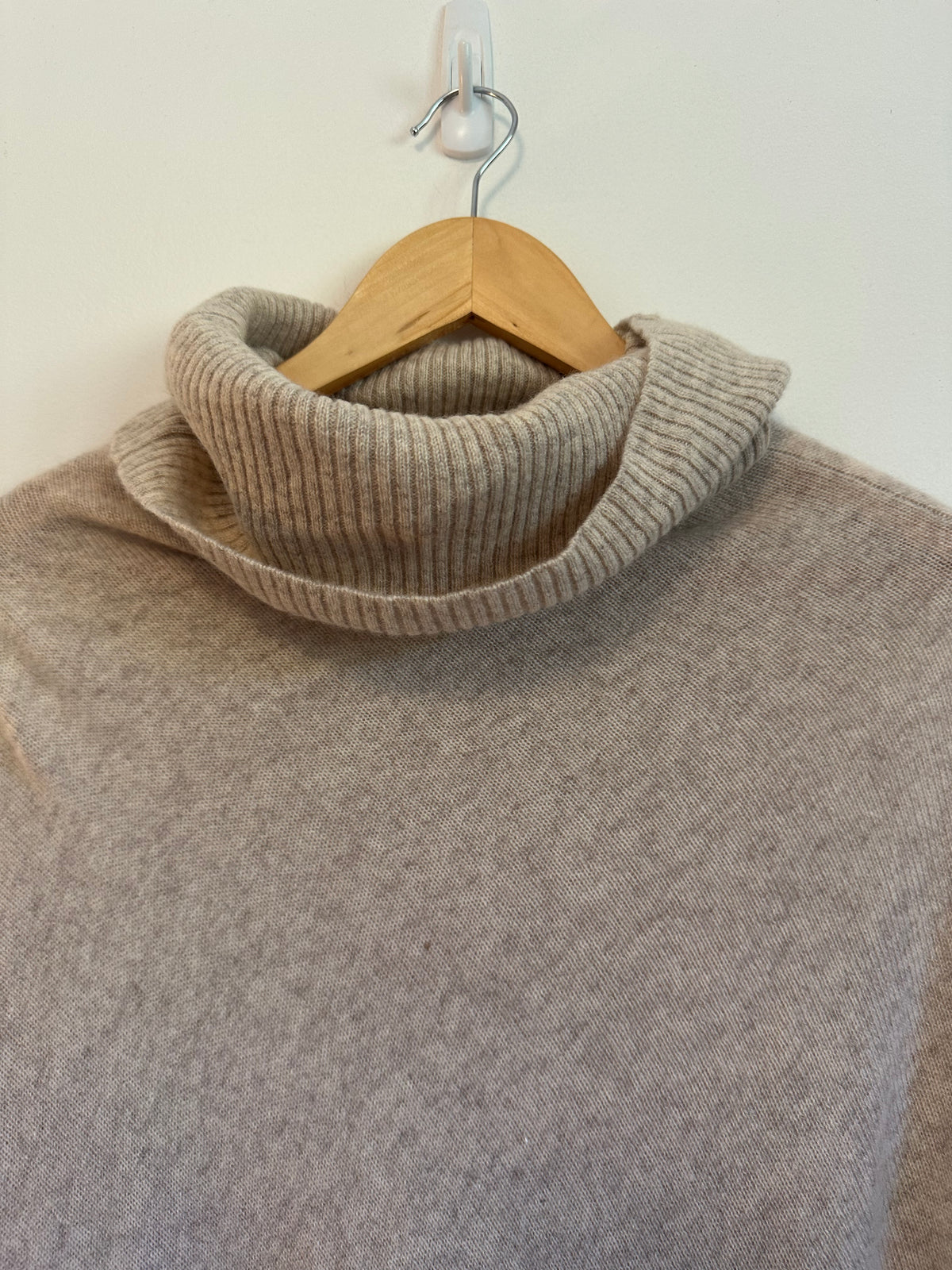 Captiva Cashmere Turtleneck Asymmetrical Poncho in Oatmeal Beige