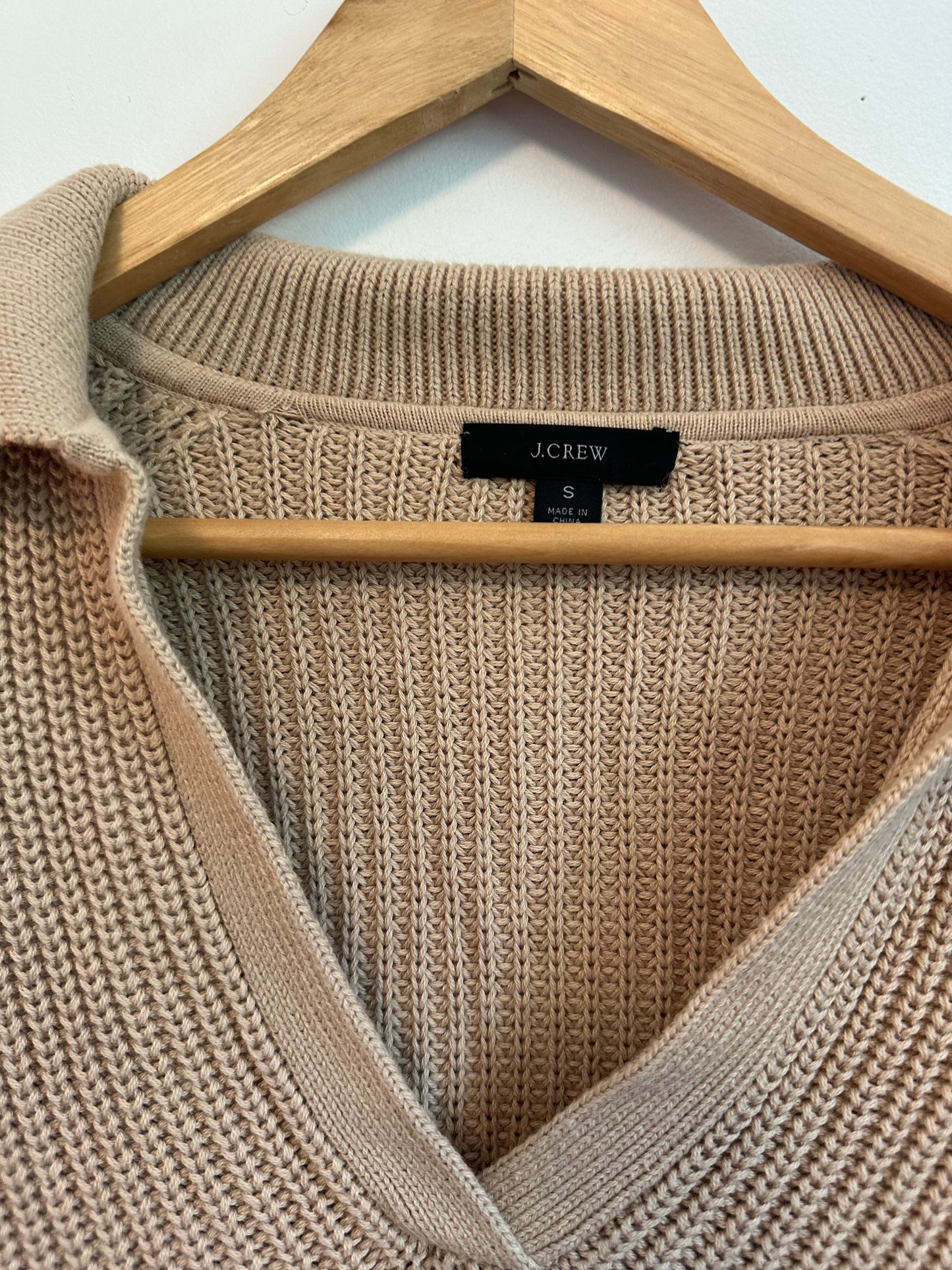 J. Crew Tan Cotton Shaker Stitch Polo V-Neck Sweater | Size Small