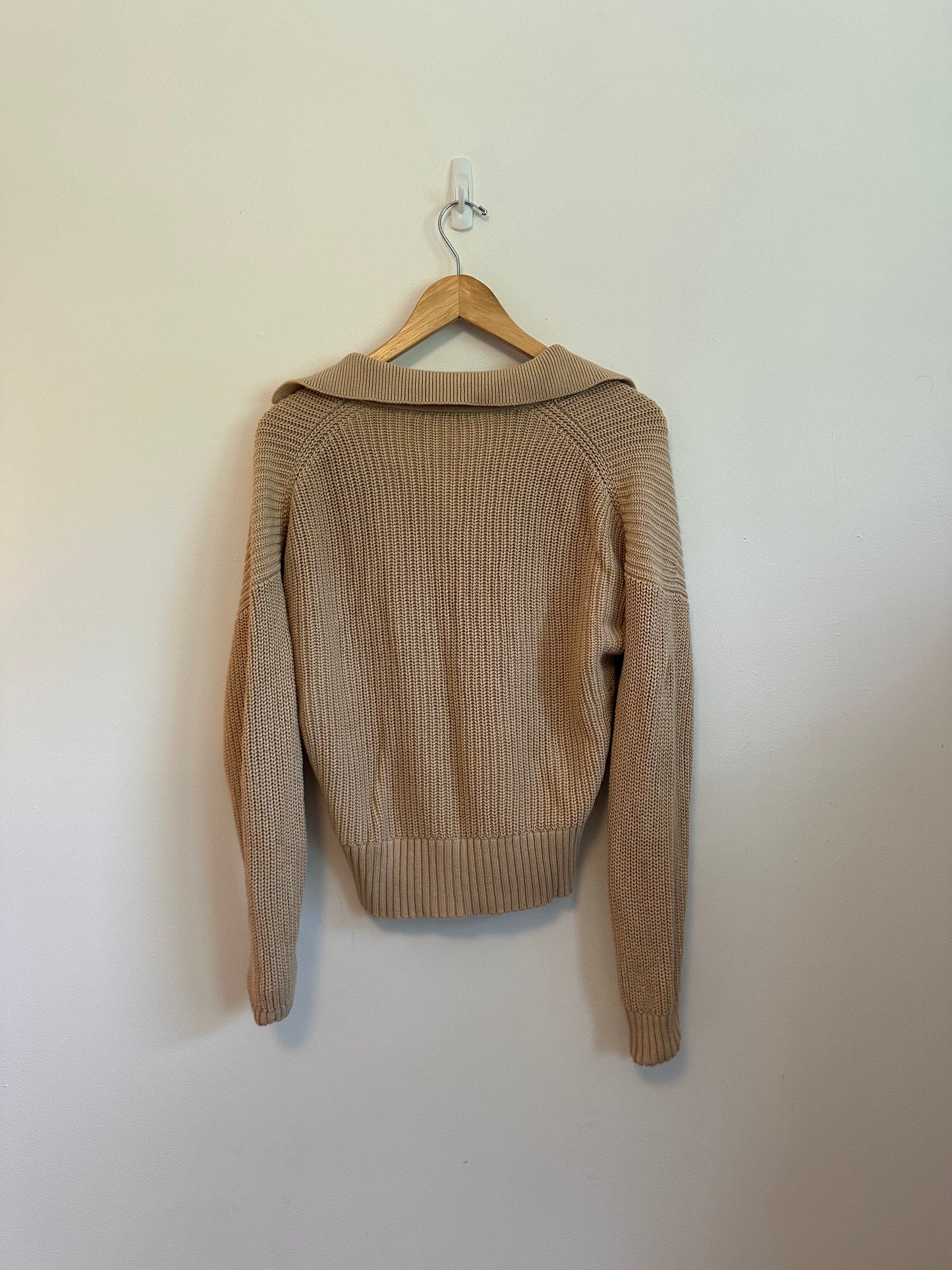 J. Crew Tan Cotton Shaker Stitch Polo V-Neck Sweater | Size Small