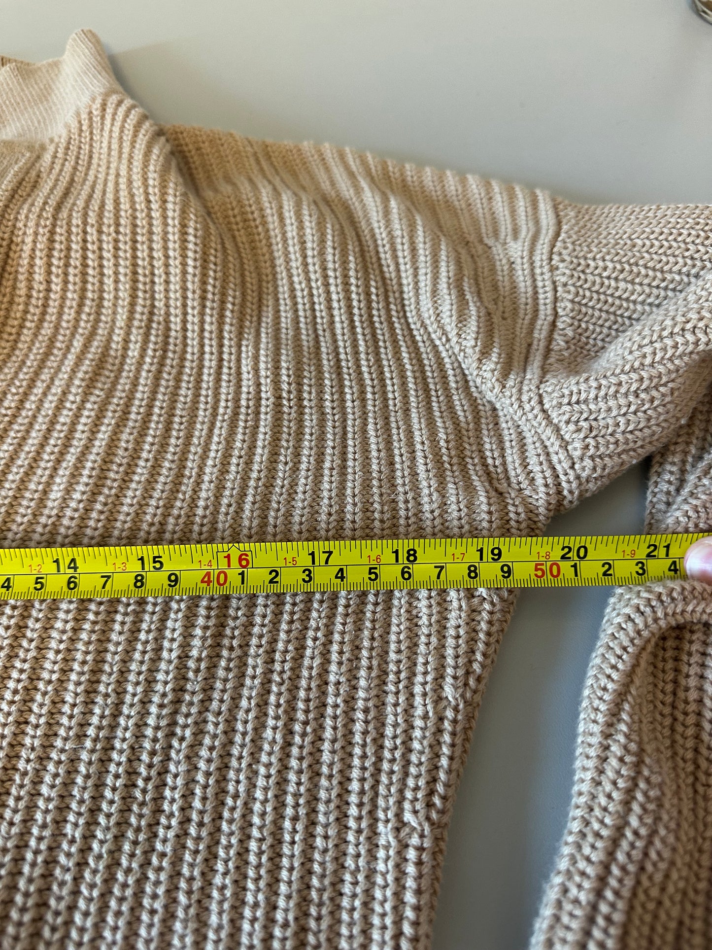 J. Crew Tan Cotton Shaker Stitch Polo V-Neck Sweater | Size Small