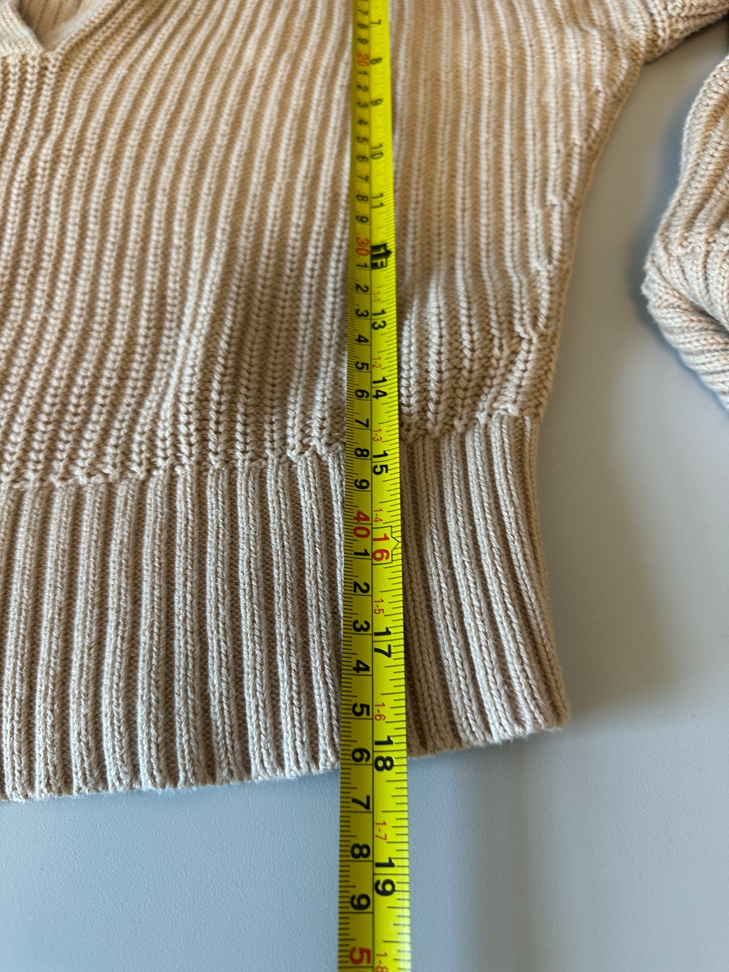 J. Crew Tan Cotton Shaker Stitch Polo V-Neck Sweater | Size Small
