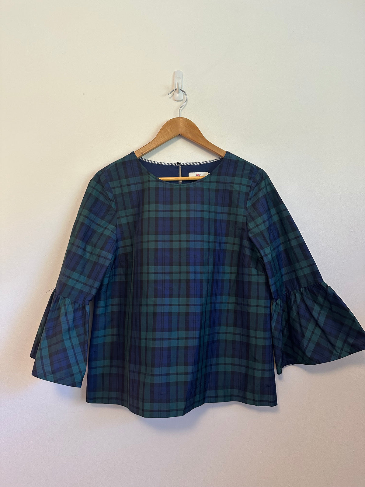 Vineyard Vines Black Watch Tartan Plaid Bell Sleeve Top | Size 8