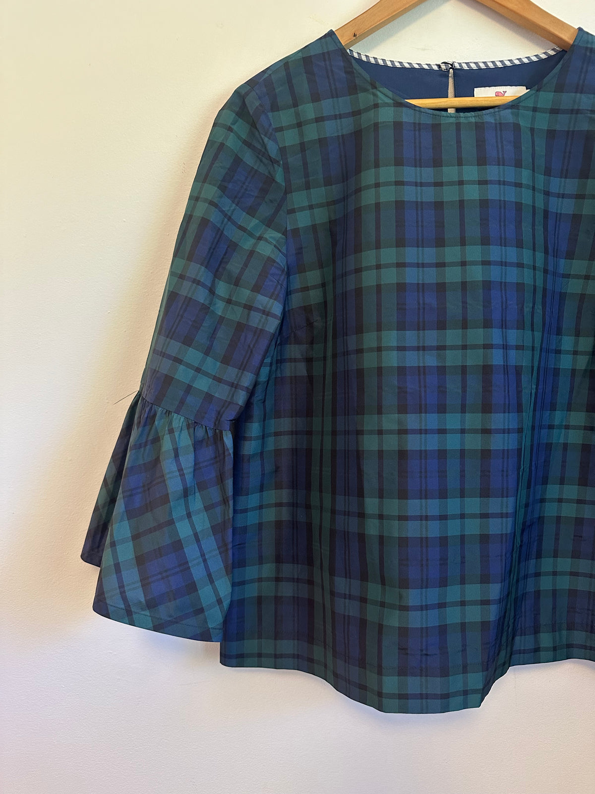Vineyard Vines Black Watch Tartan Plaid Bell Sleeve Top | Size 8