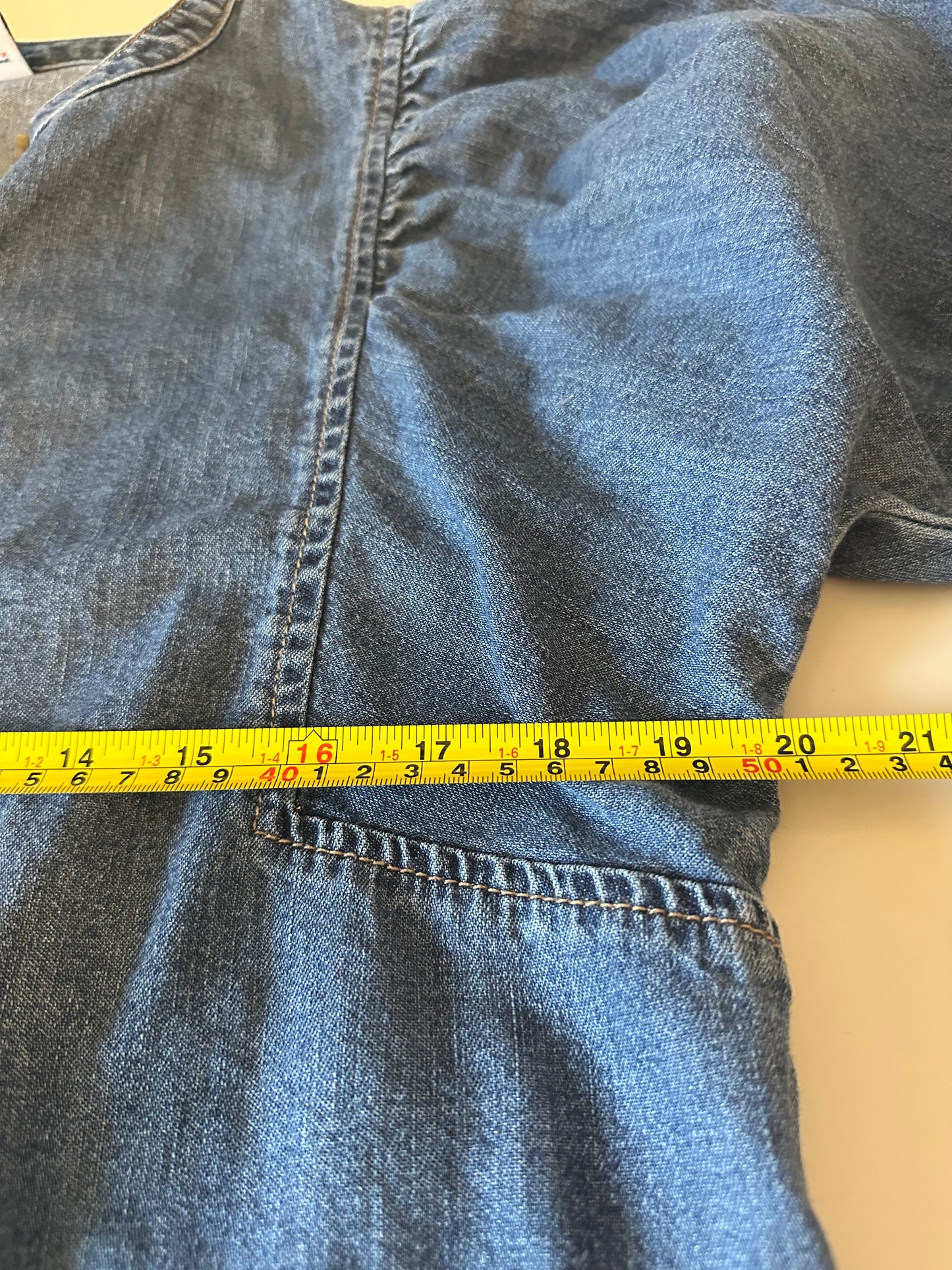 Old Navy Denim Puff Sleeve Button Front Blouse | Size Medium