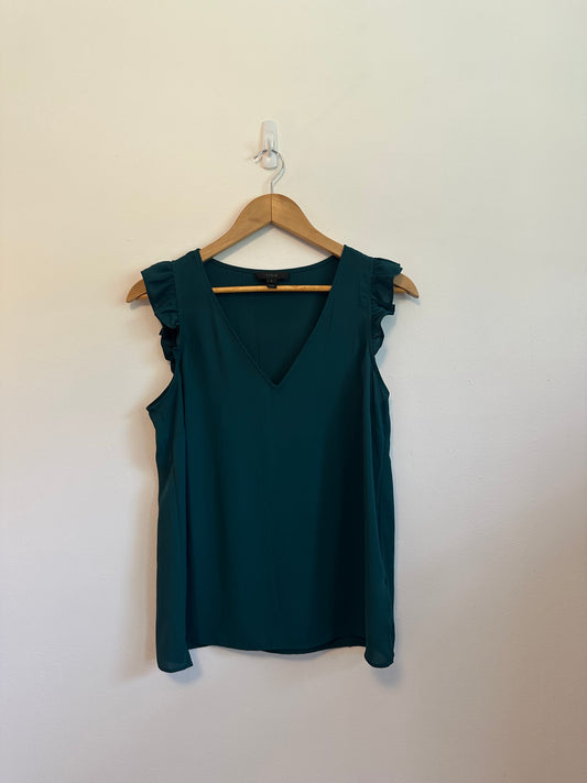 J. Crew Forest Green Ruffle Strap V-Neck Blouse | Size 6