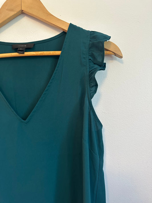 J. Crew Forest Green Ruffle Strap V-Neck Blouse | Size 6