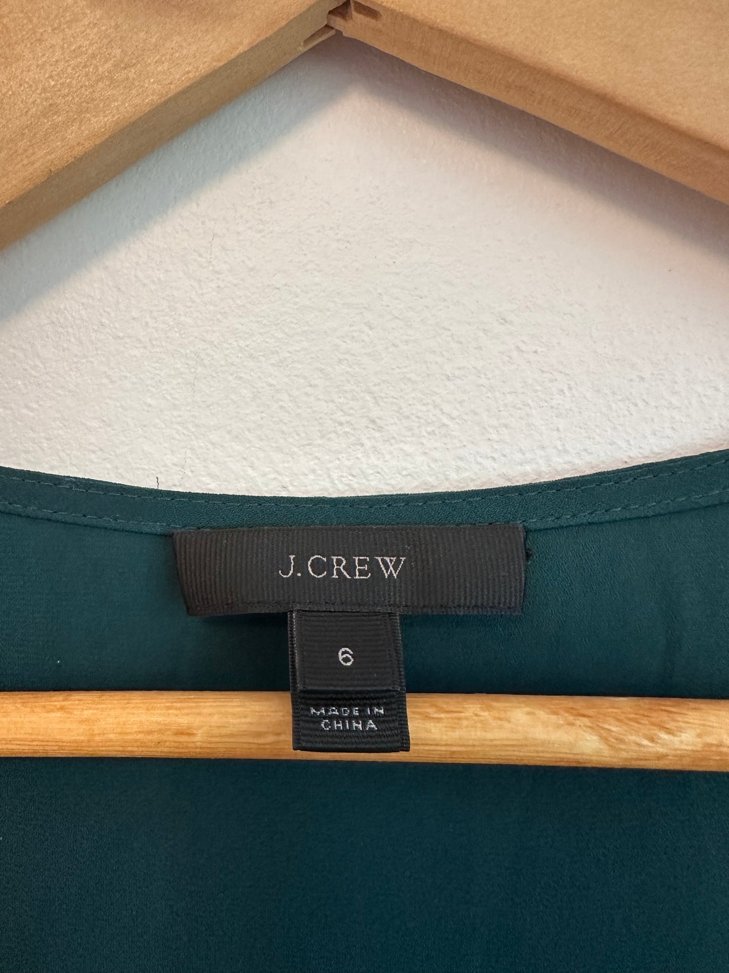 J. Crew Forest Green Ruffle Strap V-Neck Blouse | Size 6