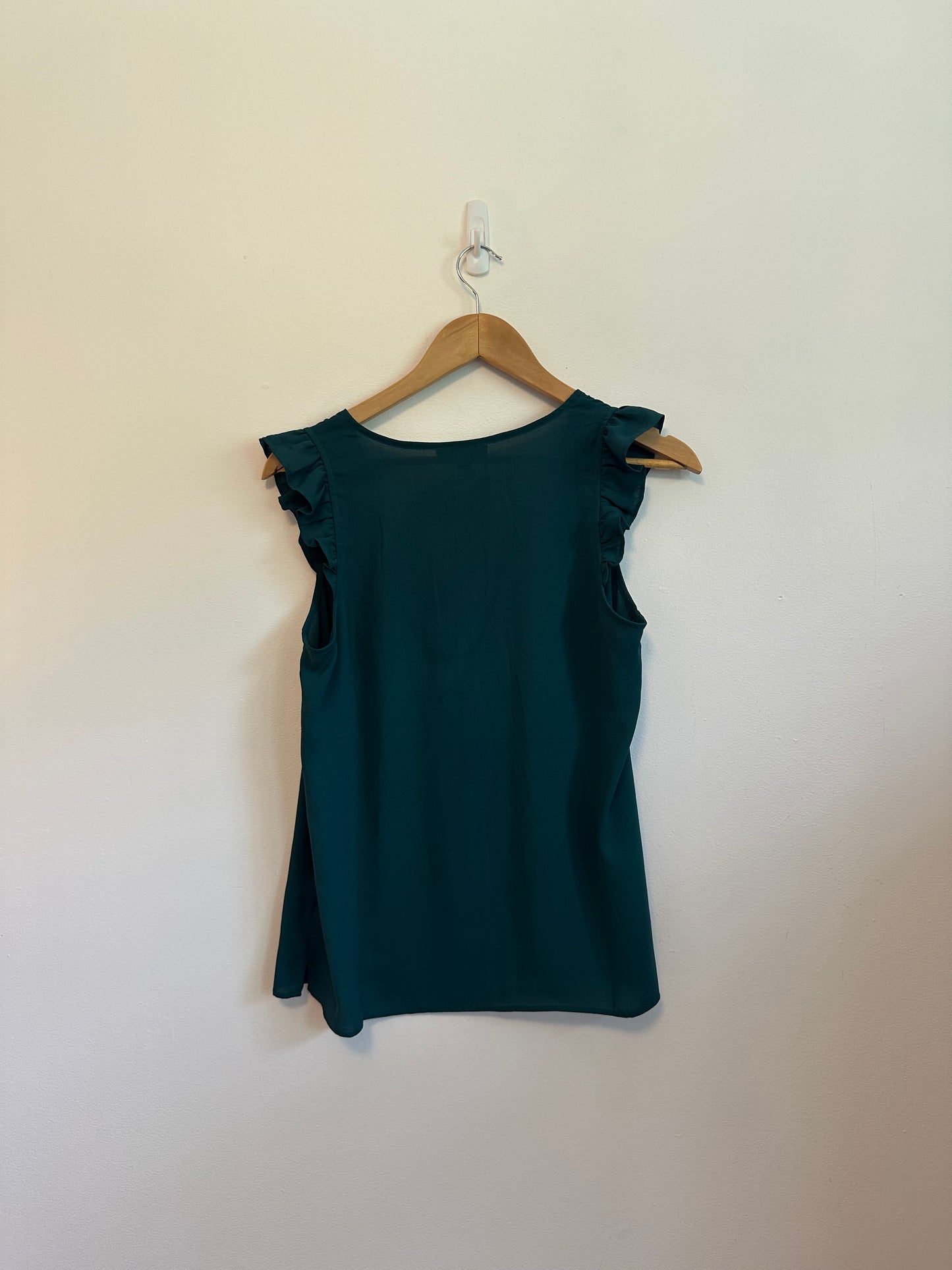 J. Crew Forest Green Ruffle Strap V-Neck Blouse | Size 6