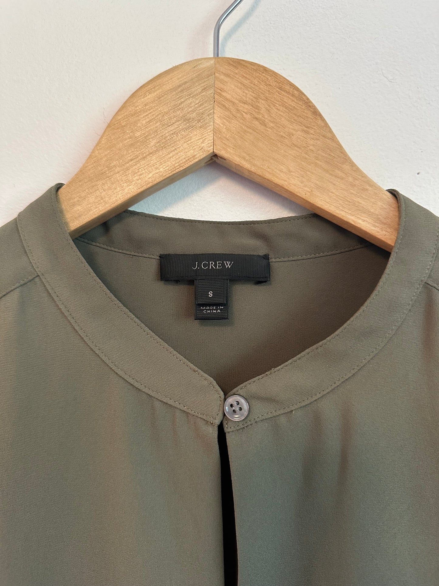 J. Crew Olive Green Sleeveless Band Collar Blouse | Size Small