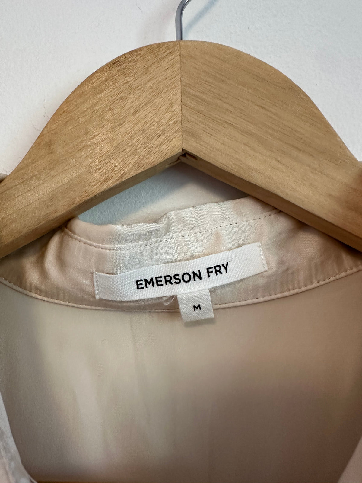 Emerson Fry Champagne Silk Puff Sleeve Button Down Blouse | Size Medium