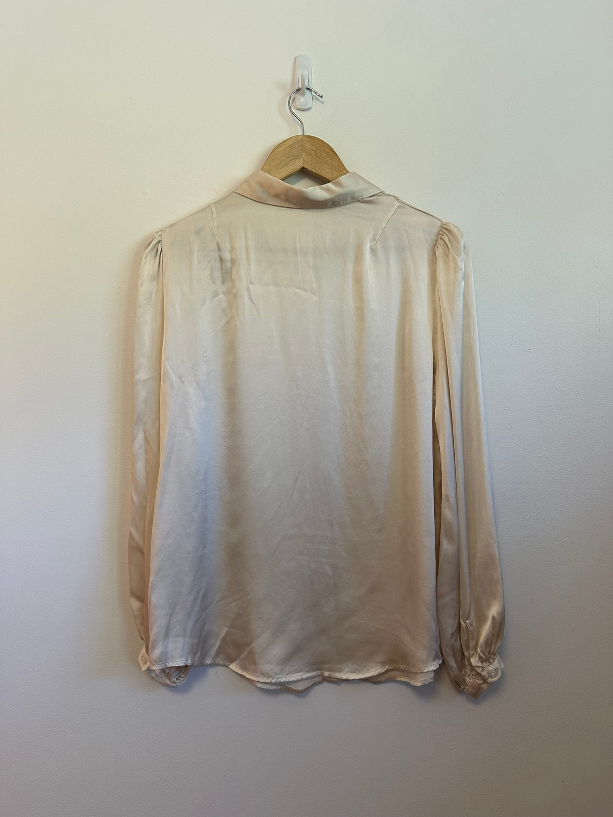 Emerson Fry Champagne Silk Puff Sleeve Button Down Blouse | Size Medium