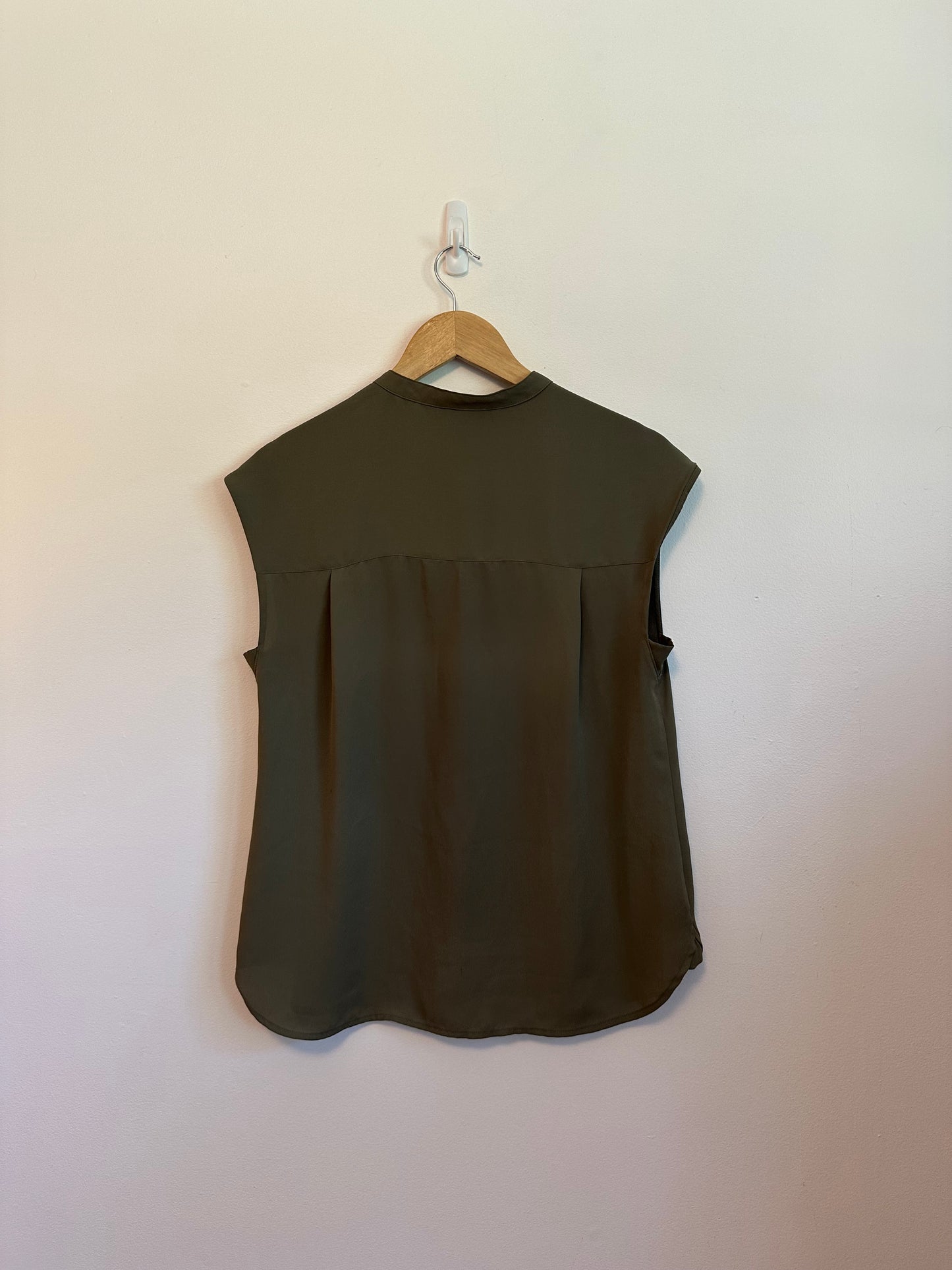 J. Crew Olive Green Sleeveless Band Collar Blouse | Size Small