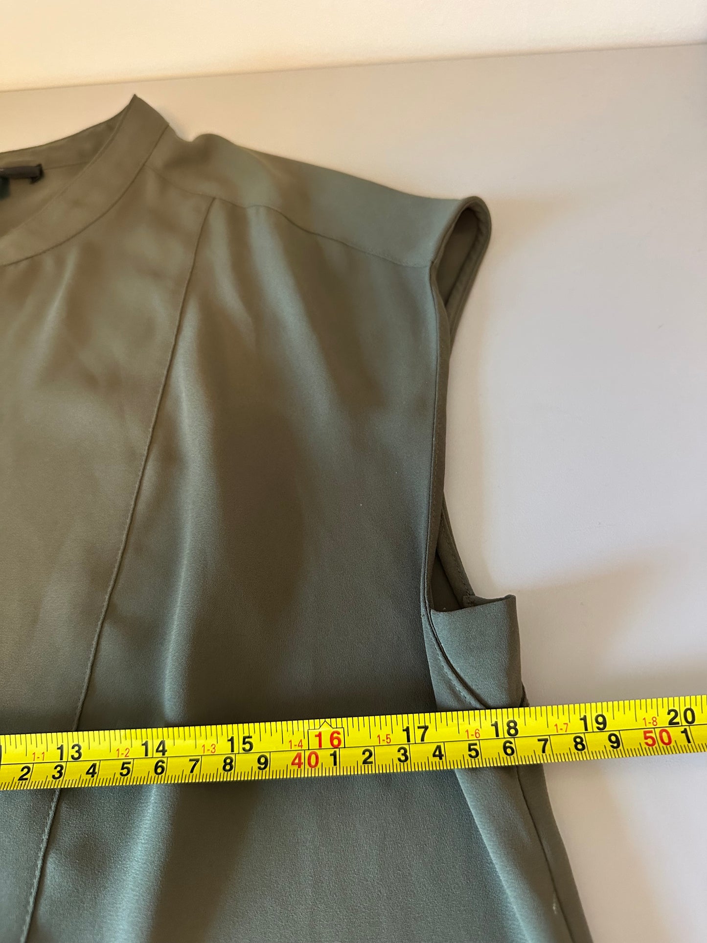 J. Crew Olive Green Sleeveless Band Collar Blouse | Size Small