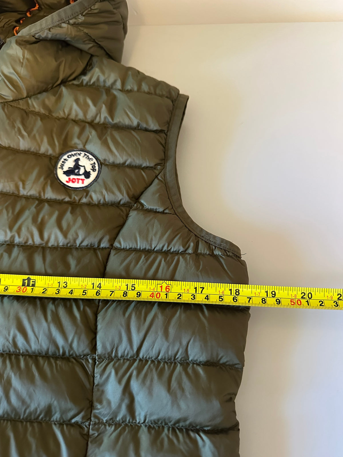 JOTT Just Over The Top Hooded Puffer Vest in Olive Green | Size Small