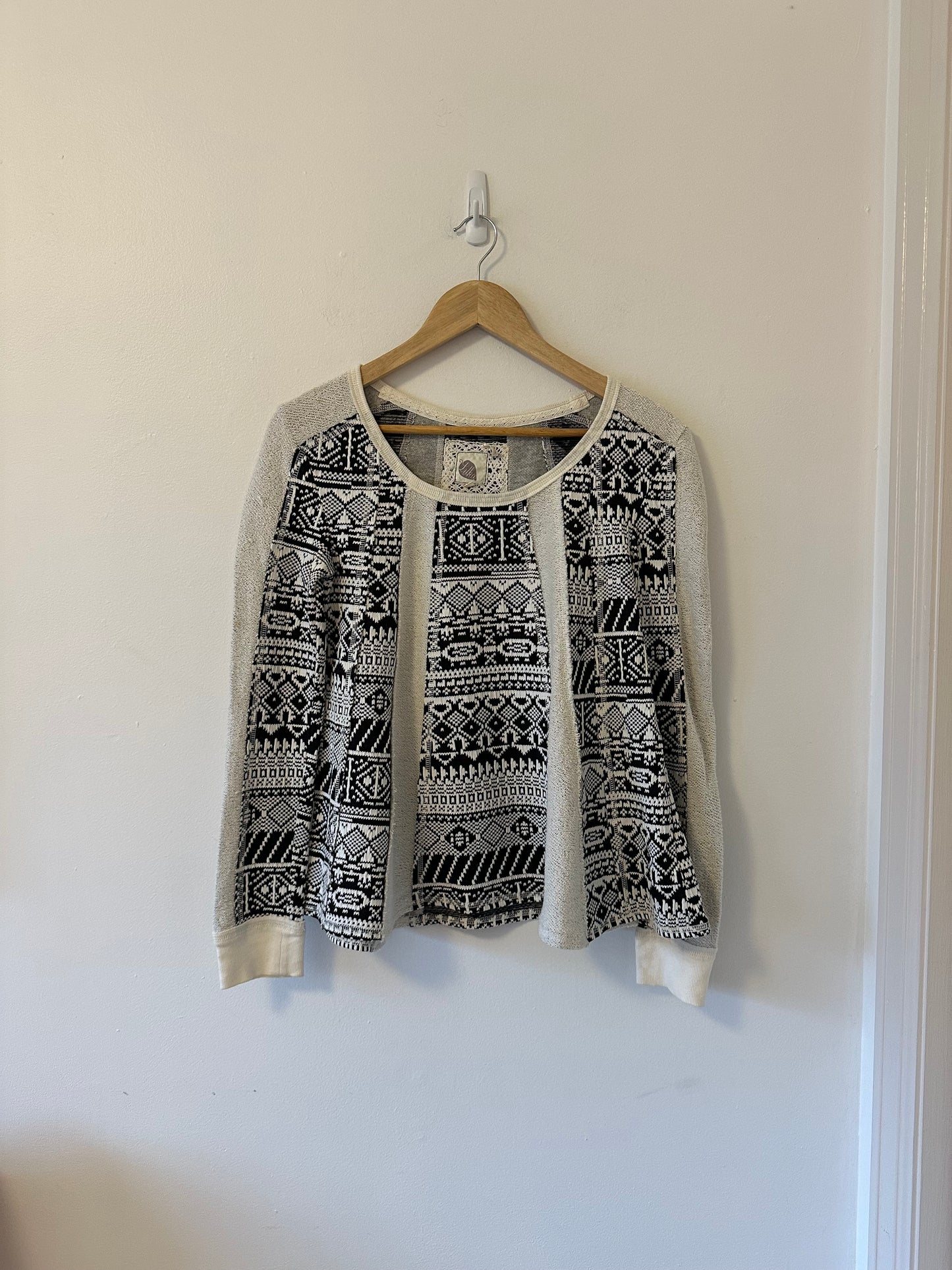 Anthropologie Lilka Knit Black and Cream Geometric Pattern Sweater | Size Small