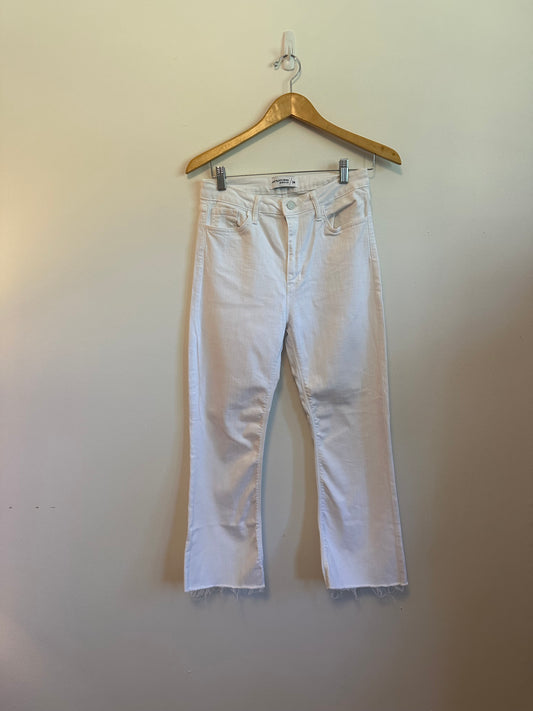 Just Black Denim White High Rise Cropped Raw Hem Jeans | Size 28