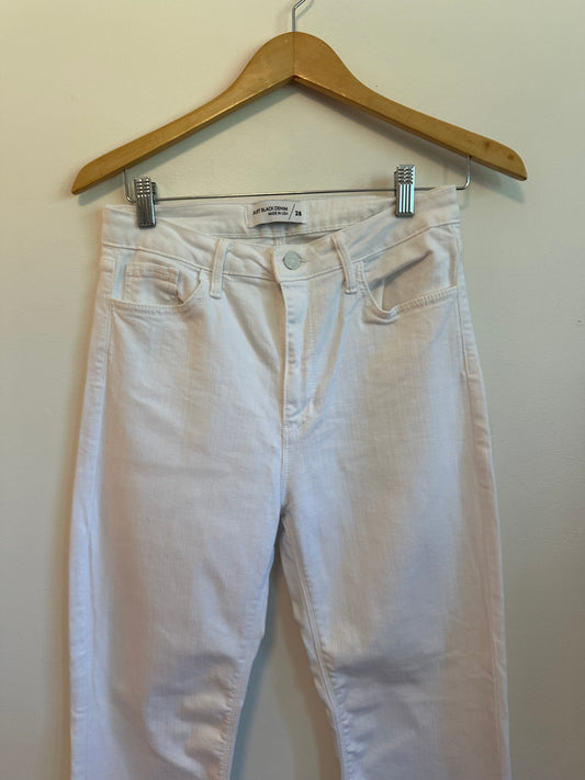 Just Black Denim White High Rise Cropped Raw Hem Jeans | Size 28