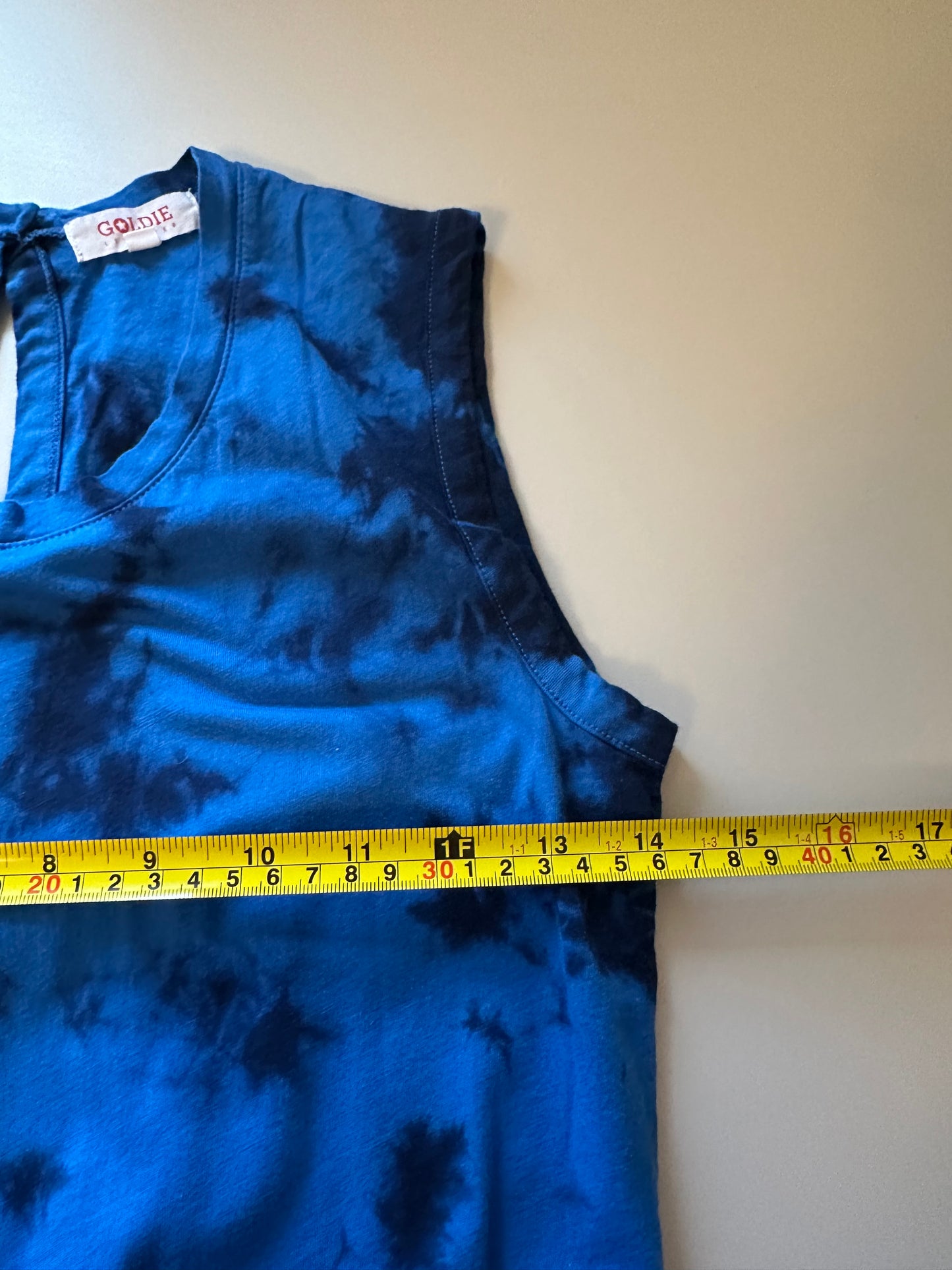 Goldie Pima Cotton Tie Dye Blue Sleeveless Tie Waist Jumpsuit | Size XS