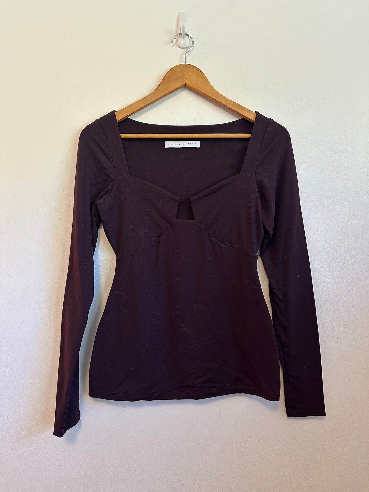 Susana Monaco Vista Long Sleeve Sweetheart Top in Plum | Size Medium
