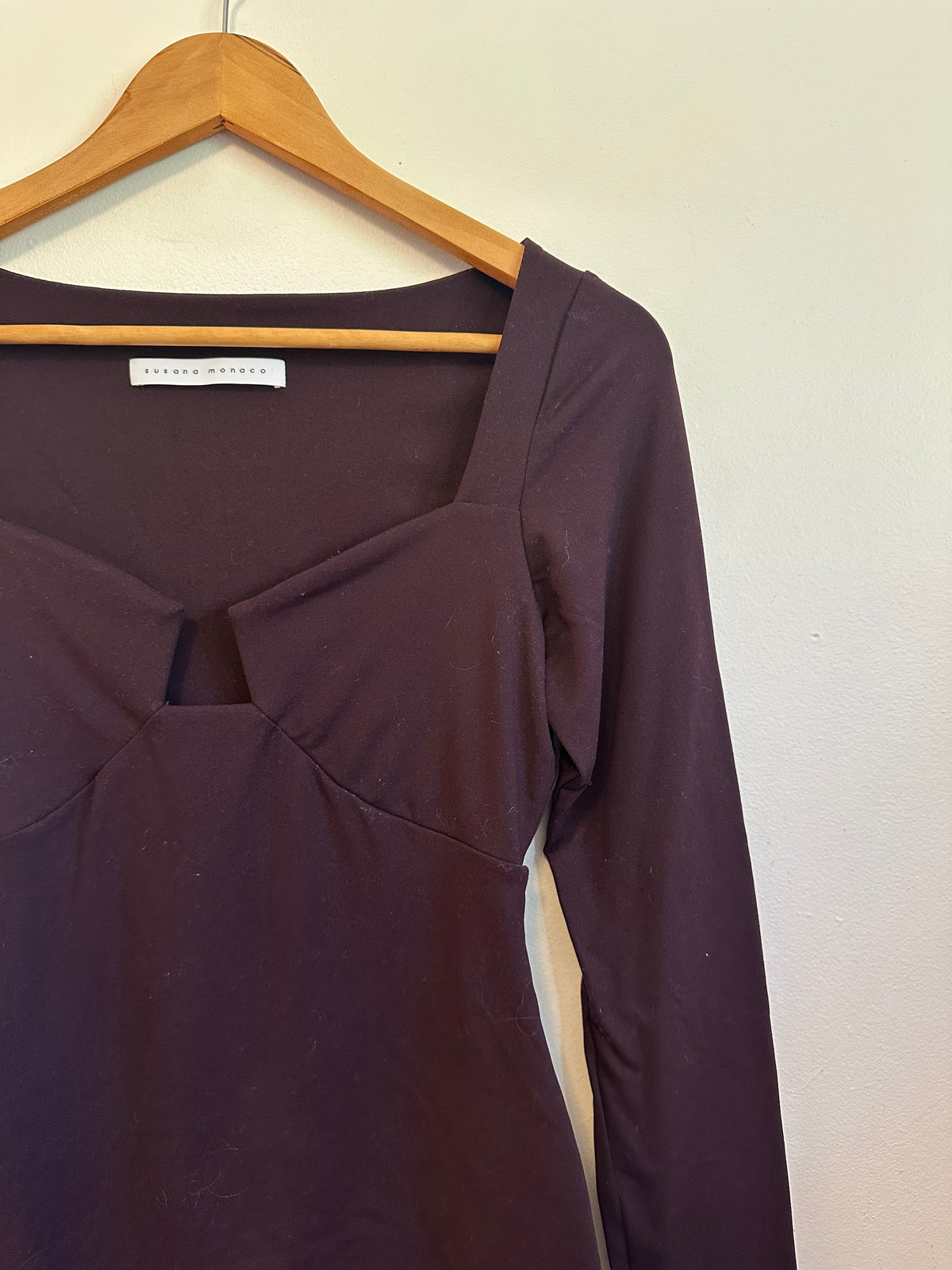Susana Monaco Vista Long Sleeve Sweetheart Top in Plum | Size Medium