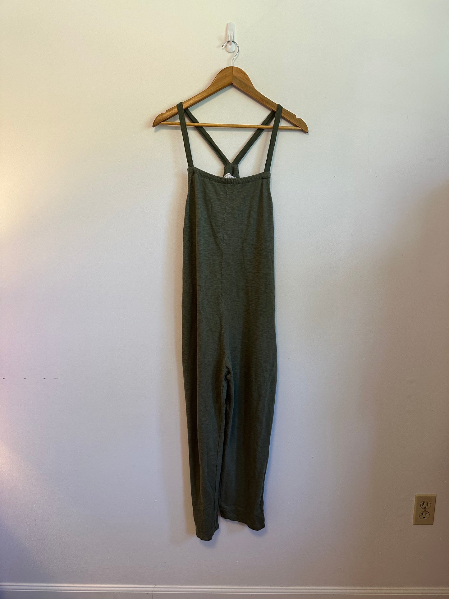 Natural by Known Supply Olive Green Slub Knit Racerback Jumpsuit | Size Medium