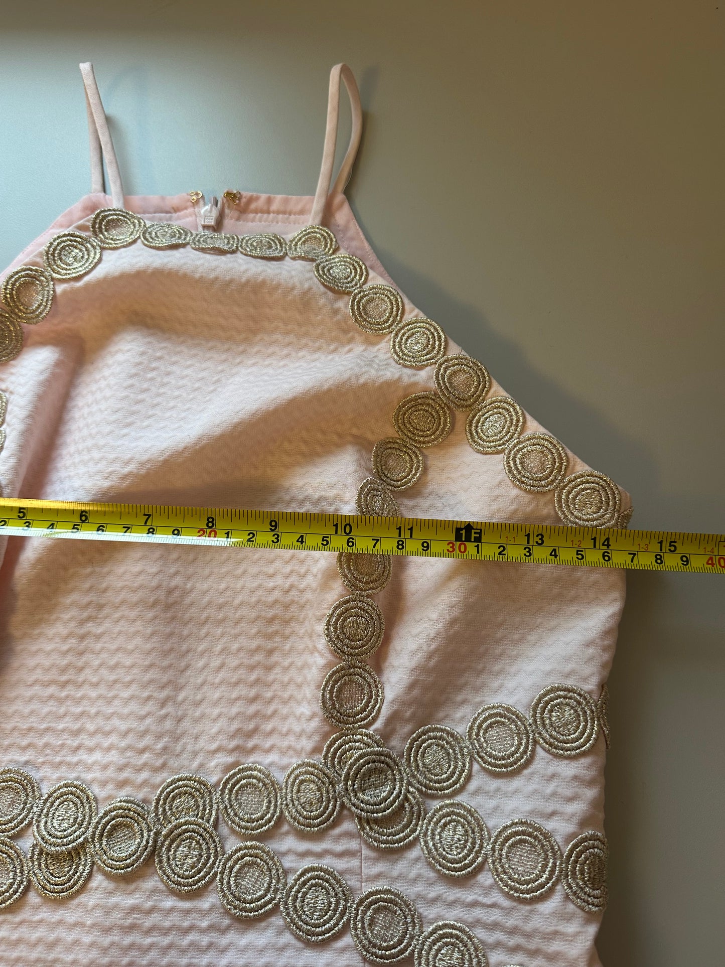 Lilly Pulitzer Pearl Paradise Pink Halter Shift Dress Gold Lace Detail | Size 2