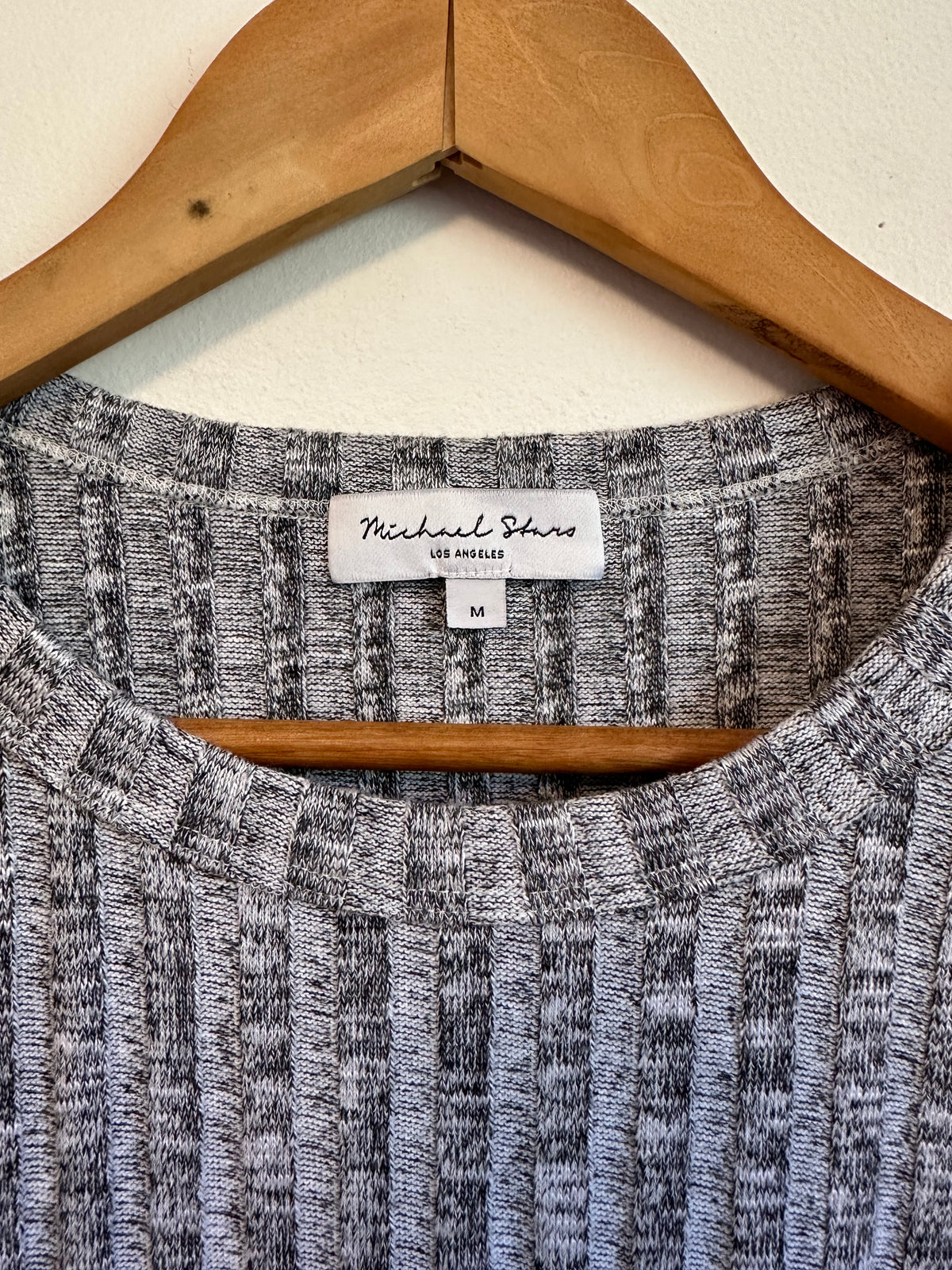 Michael Stars Grey Space Dye Ribbed Bell Sleeve Top | Size Medium