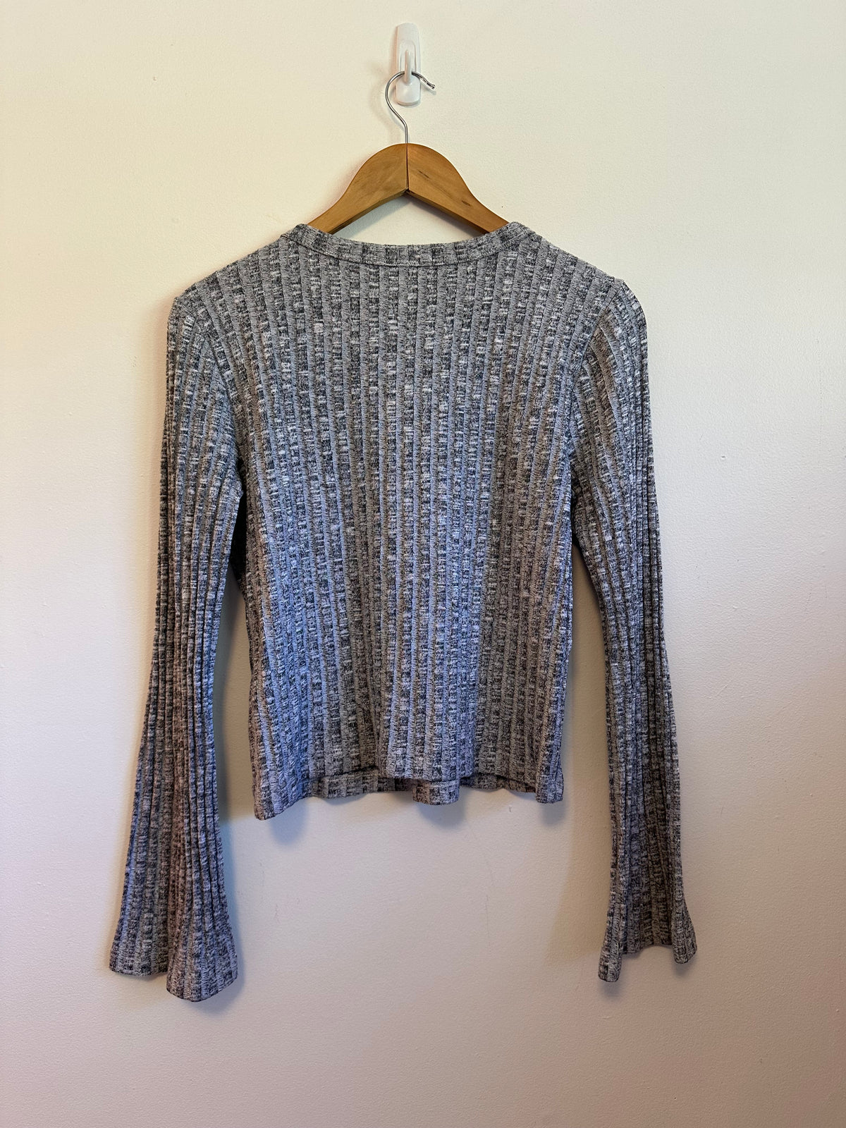 Michael Stars Grey Space Dye Ribbed Bell Sleeve Top | Size Medium