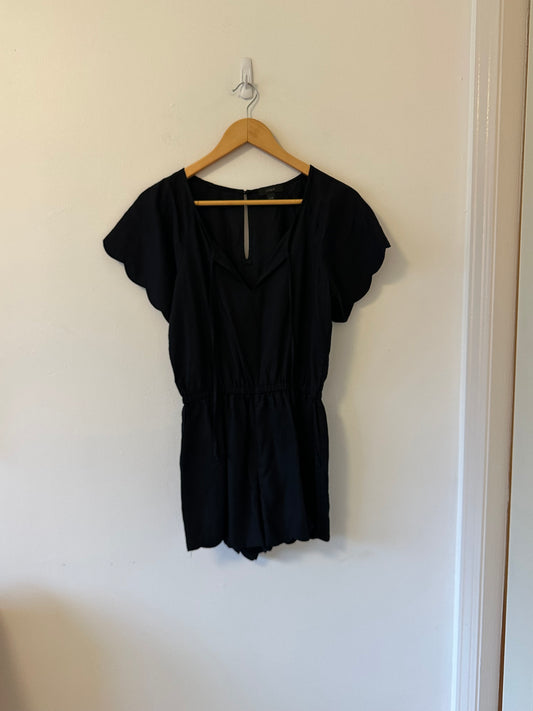J. Crew Scalloped Black Romper with Drawstring Waist | Size XXXS