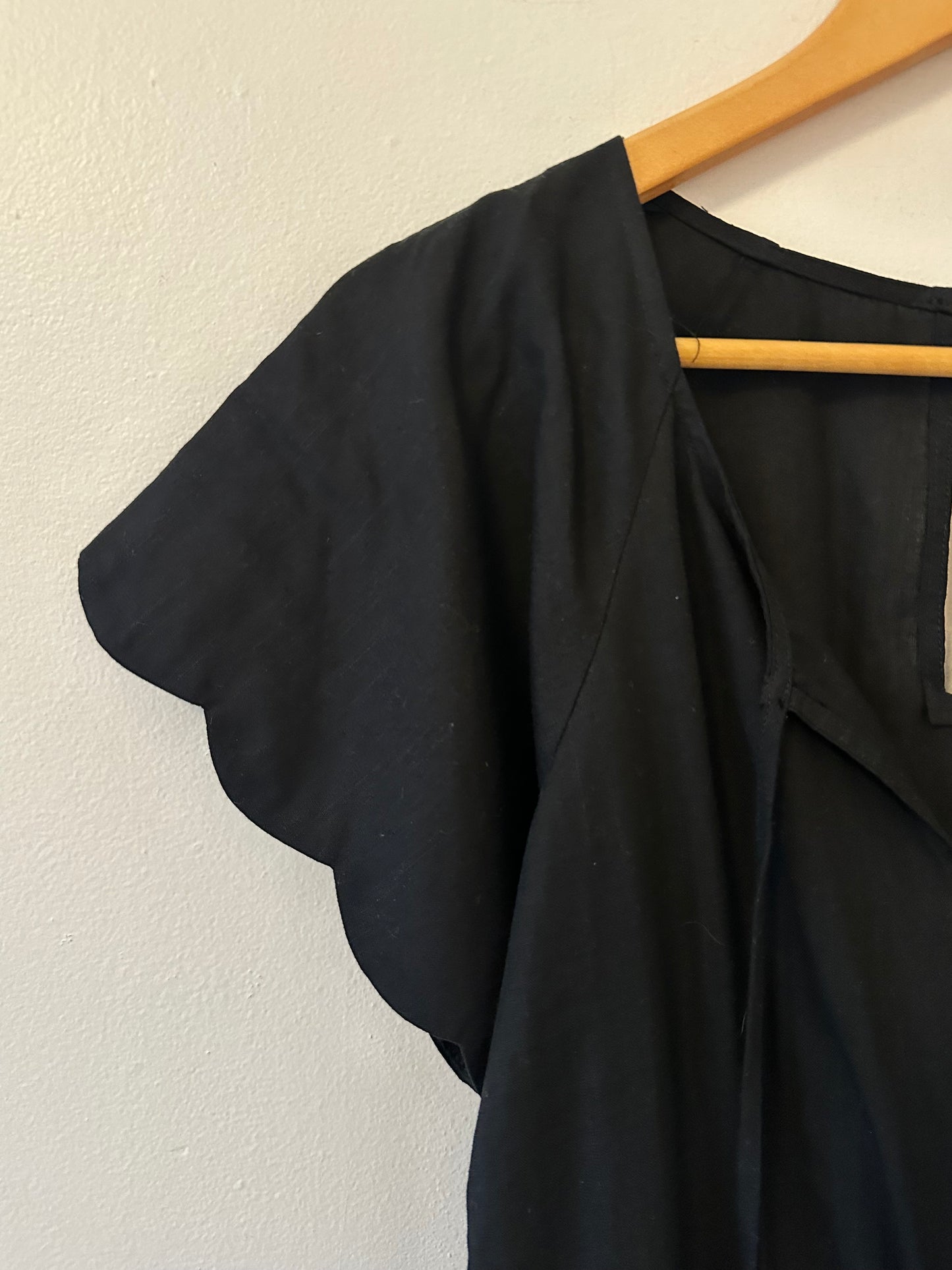 J. Crew Scalloped Black Romper with Drawstring Waist | Size XXXS
