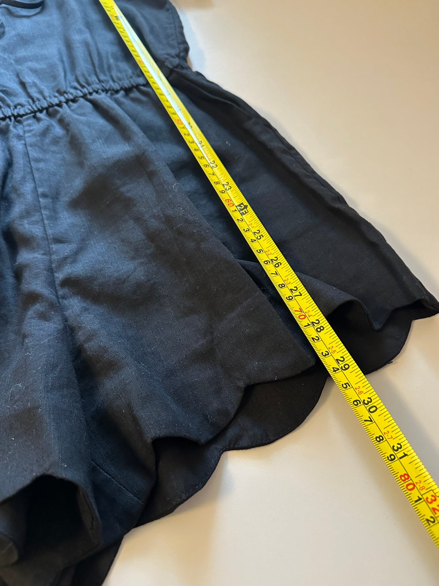 J. Crew Scalloped Black Romper with Drawstring Waist | Size XXXS