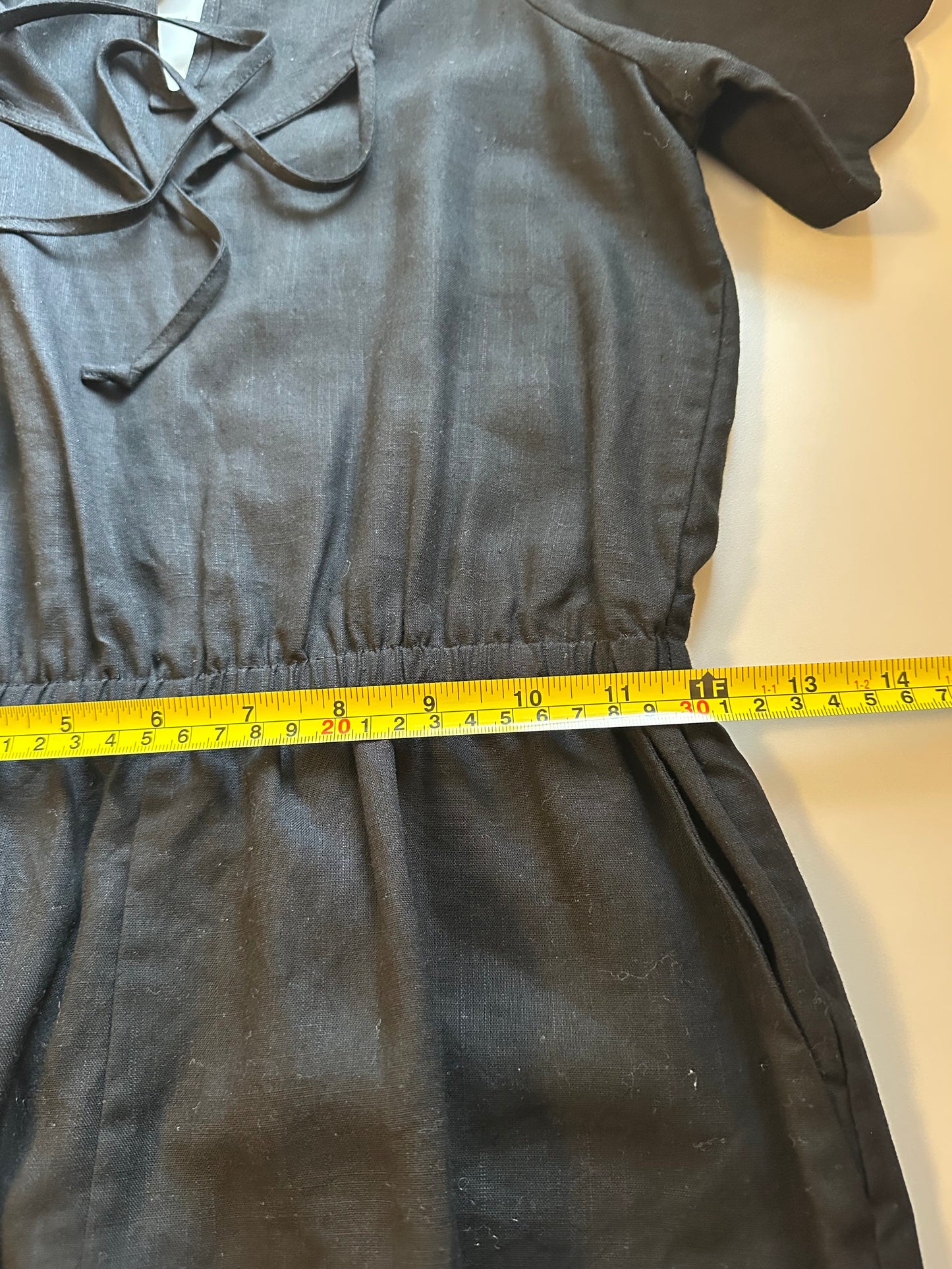 J. Crew Scalloped Black Romper with Drawstring Waist | Size XXXS
