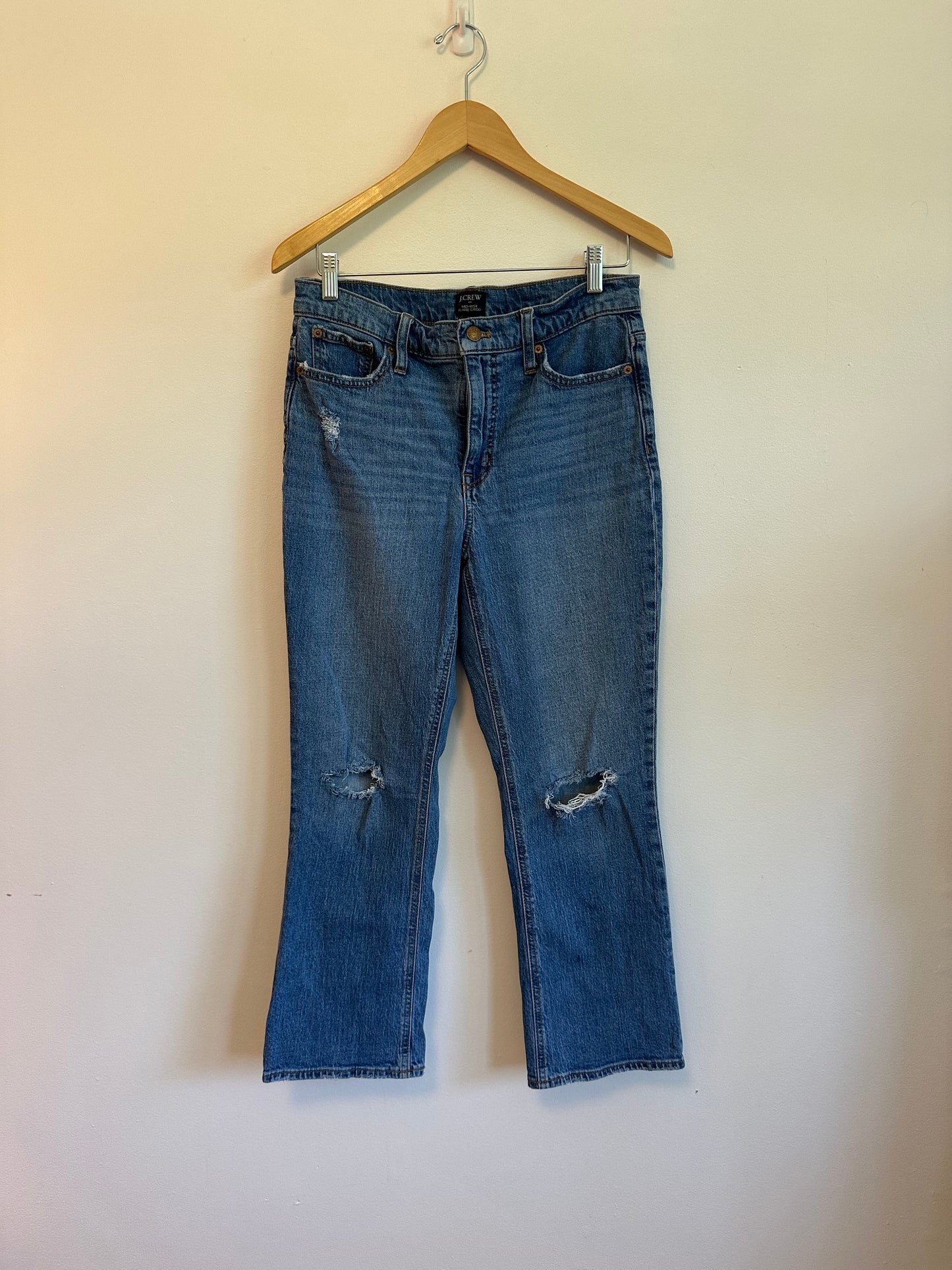J. Crew Mid Rise Flare Crop Distressed Jeans | Size 29