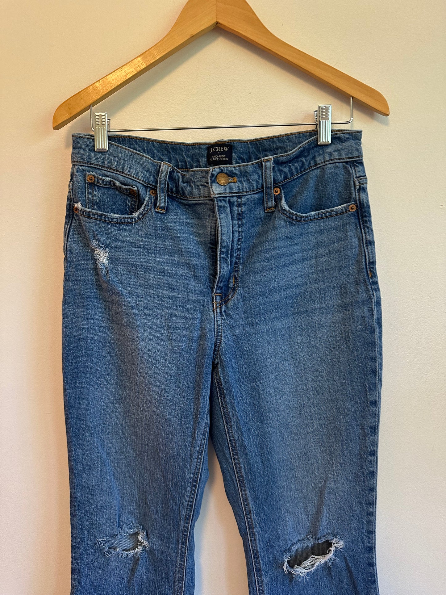 J. Crew Mid Rise Flare Crop Distressed Jeans | Size 29